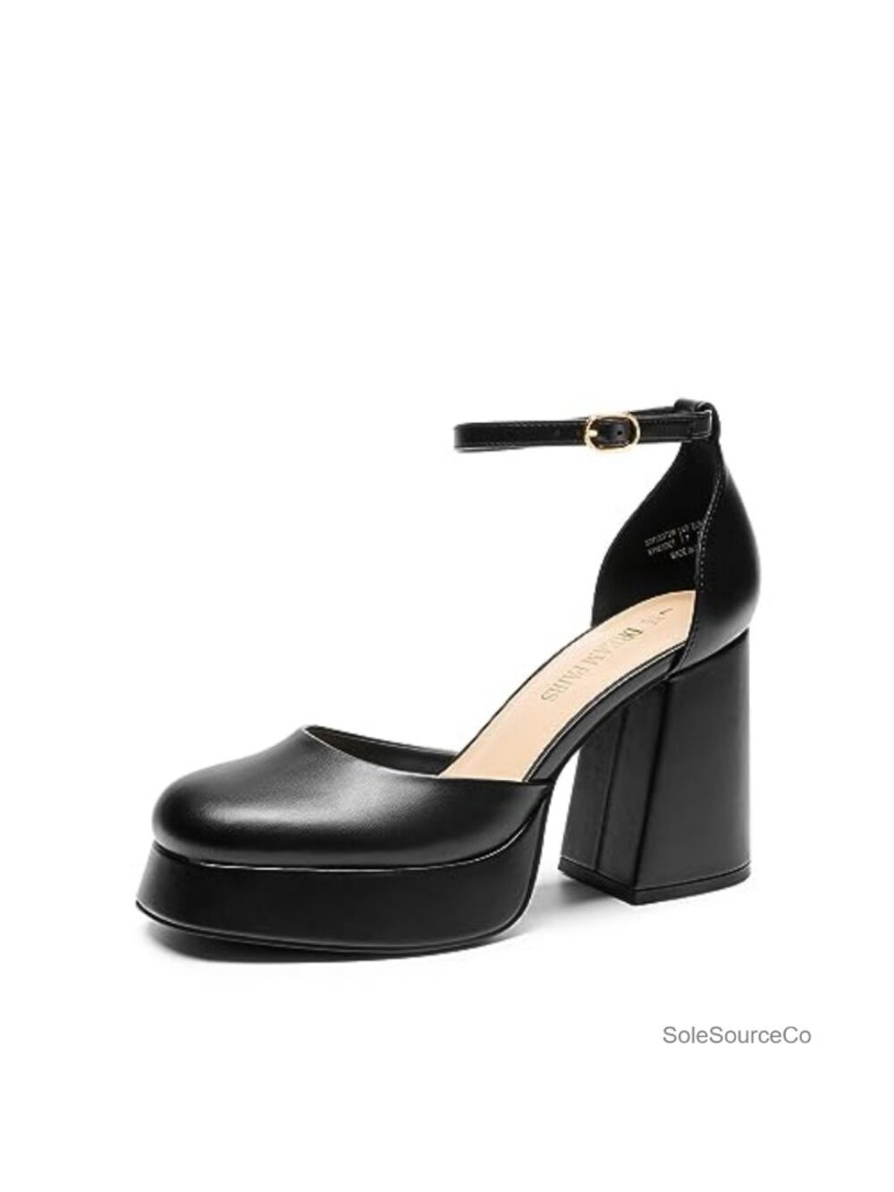 Women's 4 Inch Platform Block Heel Pumps, Adjustable Ankle Strap, Faux Leather,